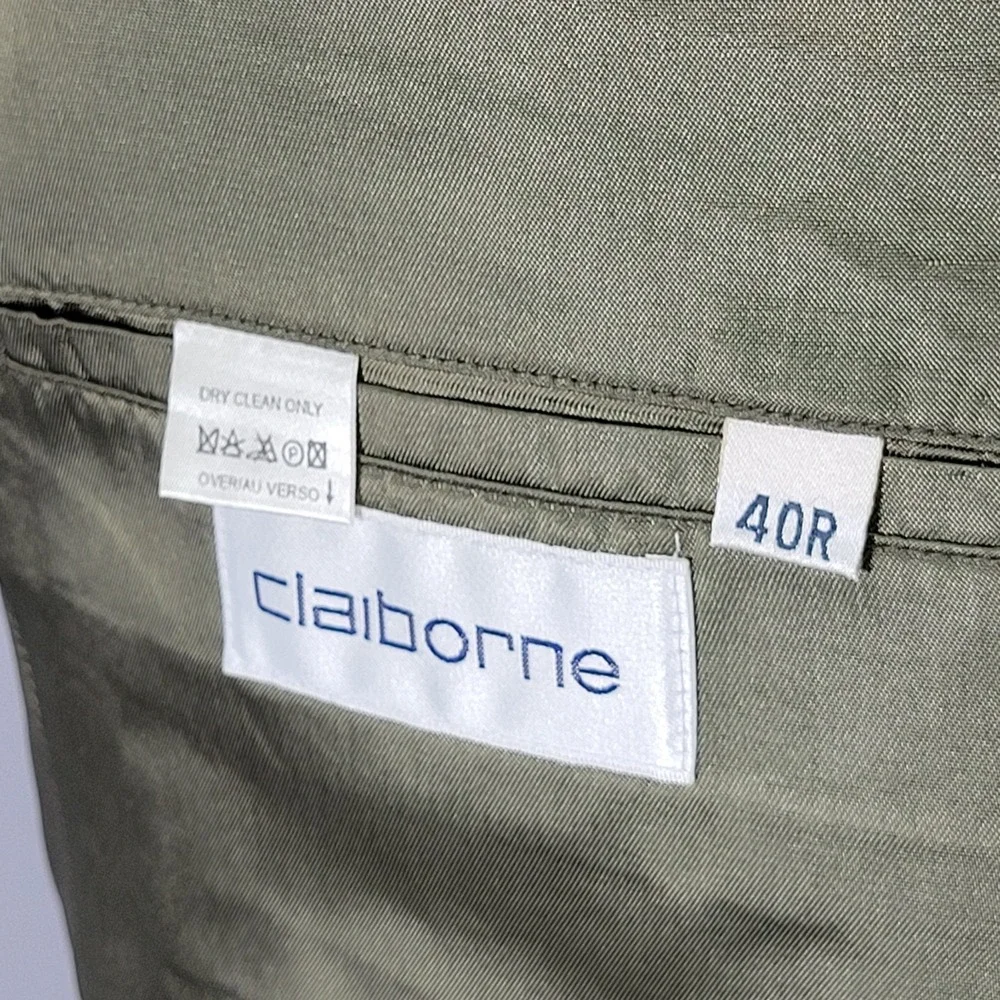 Claiborne Men's Sport Coat Blazer‎ Two Button Green Cotton Linen Blend 40R
